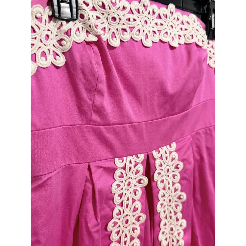 Lilly Pulitzer Betsy Pink Cotton Dress Lace Trip Strapless 6